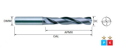 3.4mm 3xD Solid Carbide Drill TiAlN Coated